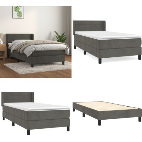 Cama box spring con colchón terciopelo gris oscuro 80x200 cm - Colchón de muelles - Cama de muelles
