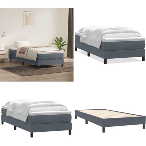 Cama box spring con colchón terciopelo gris oscuro 80x220 cm - Colchón de muelles ensacados - Cama box spring