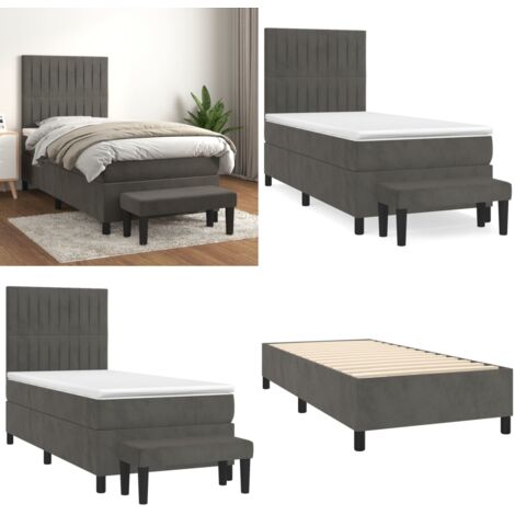 Cama box spring con colchón terciopelo gris oscuro 90x190 cm - Colchón de muelles - Cama de muelles