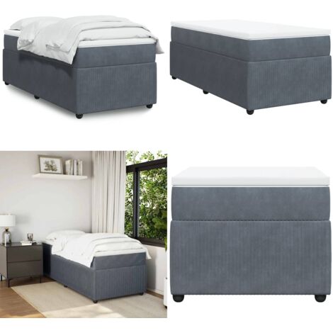 Cama box spring con colchón terciopelo gris oscuro 90x190 cm - Colchón de muelles - Terciopelo