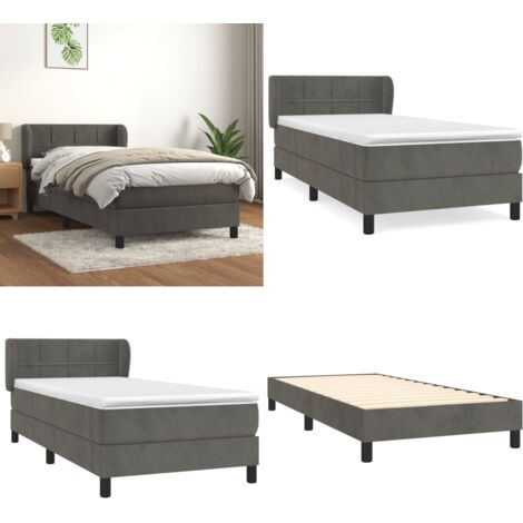 Cama box spring con colchón terciopelo gris oscuro 90x200 cm - Colchón de muelles - Cama de muelles