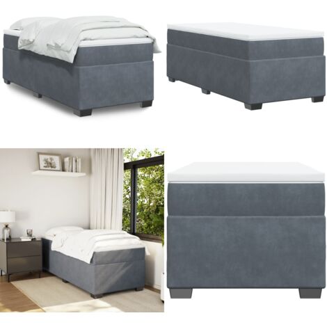 Cama box spring con colchón terciopelo gris oscuro 90x200 cm - Colchón de muelles - Terciopelo
