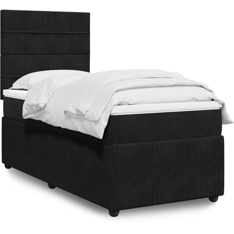 Cama box spring con colchón terciopelo negro 100x200 cm