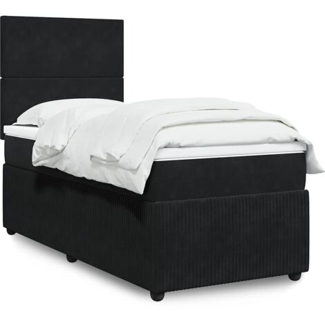 Cama box spring con colchón terciopelo negro 100x200 cm