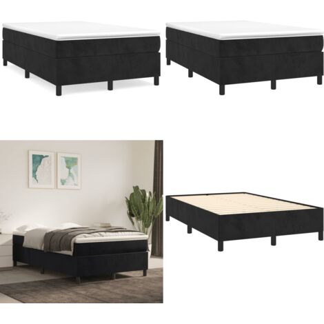 Cama box spring con colchón terciopelo negro 120x190 cm - Colchón de muelles - Cama box spring