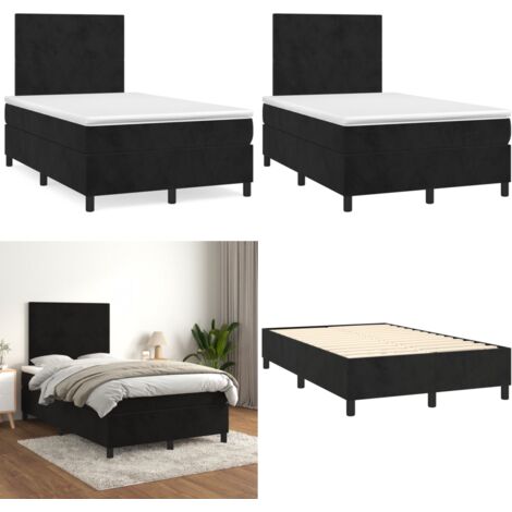 Cama box spring con colchón terciopelo negro 120x190 cm - Colchón de muelles - Cama box spring