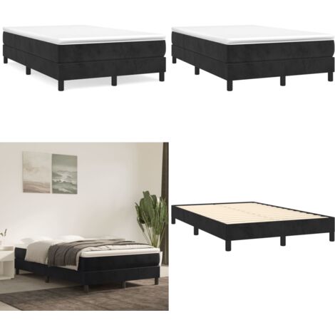Cama box spring con colchón terciopelo negro 120x190 cm - Colchón de muelles - Cama de muelles