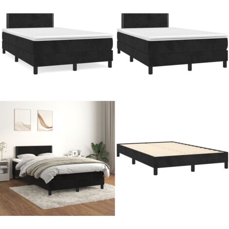 Cama box spring con colchón terciopelo negro 120x190 cm - Colchón de muelles - Cama de muelles