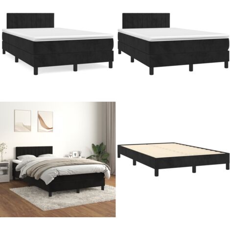 Cama box spring con colchón terciopelo negro 120x190 cm - Colchón de muelles - Cama de muelles