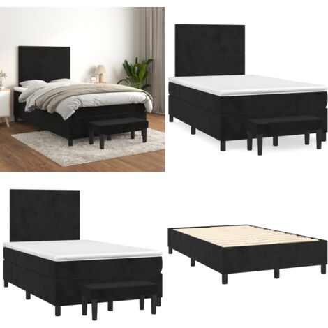 Cama box spring con colchón terciopelo negro 120x200 cm - Colchón de muelles - Cama box spring