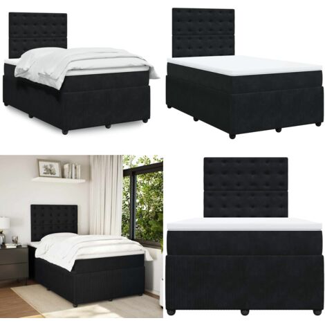 Cama box spring con colchón terciopelo negro 120x200 cm - Colchón de muelles - Cama con cabecero