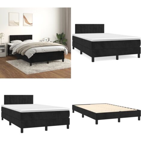 Cama box spring con colchón terciopelo negro 120x200 cm - Colchón de muelles - Cama con cabecero ajustable