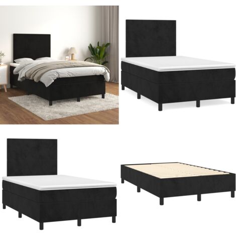 Cama box spring con colchón terciopelo negro 120x200 cm - Colchón de muelles - Cama con cabecero ajustable