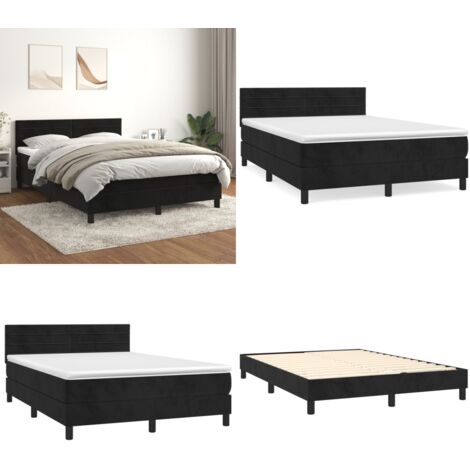 Cama box spring con colchón terciopelo negro 140x190 cm - Colchón de muelles - Cama de muelles