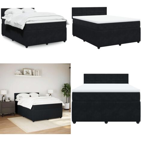 Cama box spring con colchón terciopelo negro 140x200 cm - Colchón de muelles - Cama de muelles ensacados
