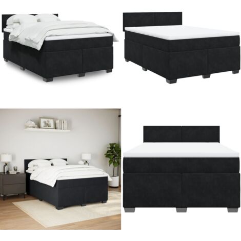 Cama box spring con colchón terciopelo negro 140x200 cm - Colchón de muelles ensacados - Cama box spring