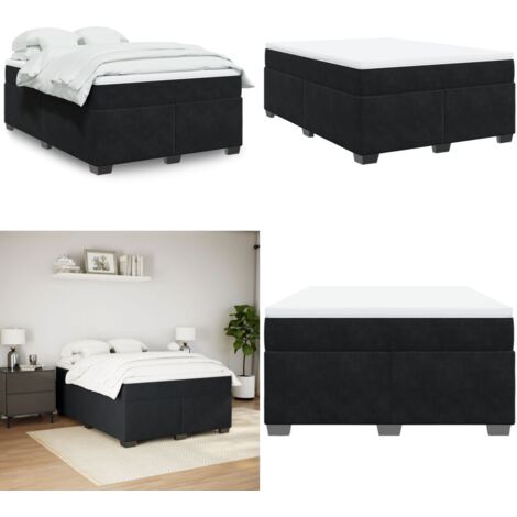 Cama box spring con colchón terciopelo negro 140x200 cm - Colchón de muelles ensacados - Cama box spring