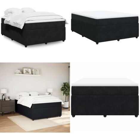 Cama box spring con colchón terciopelo negro 140x200 cm - Colchón de muelles ensacados - Cama box spring