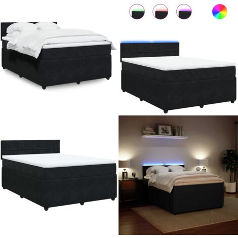 Cama box spring con colchón terciopelo negro 140x200 cm - Colchón de muelles ensacados - Cama con luz LED