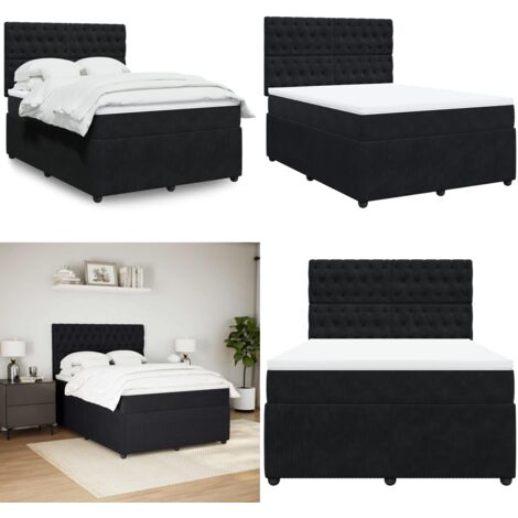 Cama box spring con colchón terciopelo negro 140x200 cm - Colchón de muelles ensacados - Cama de muelles