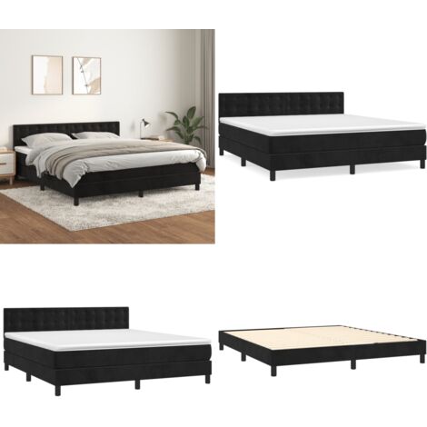 Cama box spring con colchón terciopelo negro 160x200 cm - Colchón de muelles - Cama box spring