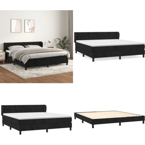 Cama box spring con colchón terciopelo negro 160x200 cm - Colchón de muelles - Cama con cabecero ajustable