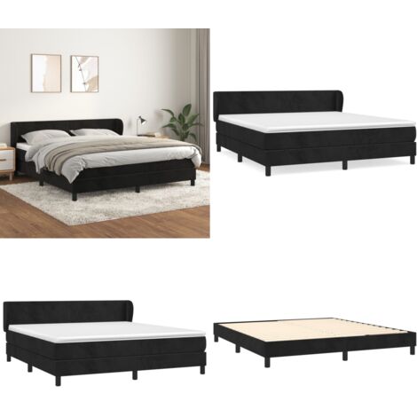 Cama box spring con colchón terciopelo negro 160x200 cm - Colchón de muelles - Cama con cabecero ajustable