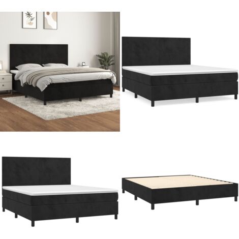 Cama box spring con colchón terciopelo negro 160x200 cm - Colchón de muelles - Cama con cabecero ajustable