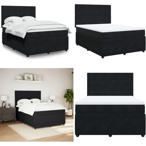 Cama box spring con colchón terciopelo negro 160x200 cm - Colchón de muelles ensacados - Cama box spring