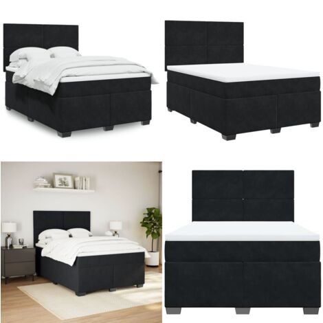 Cama box spring con colchón terciopelo negro 160x200 cm - Colchón de muelles ensacados - Cama box spring