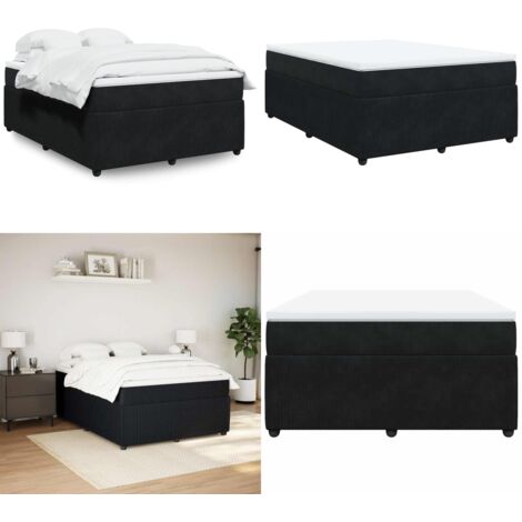 Cama box spring con colchón terciopelo negro 160x200 cm - Colchón de muelles ensacados - Cama box spring