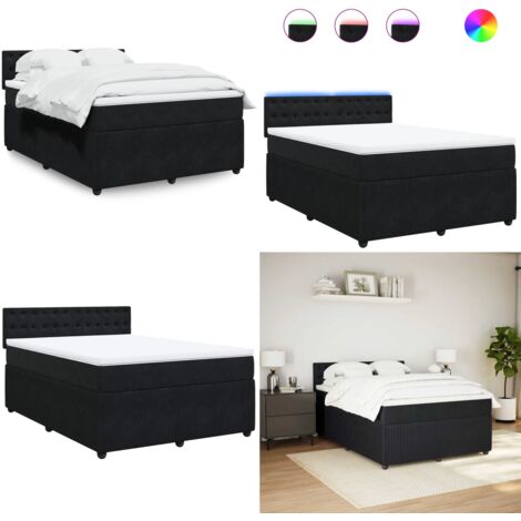 Cama box spring con colchón terciopelo negro 160x200 cm - Colchón de muelles ensacados - Cama con luces LED
