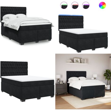 Cama box spring con colchón terciopelo negro 160x200 cm - Colchón de muelles ensacados - Cama con luz LED