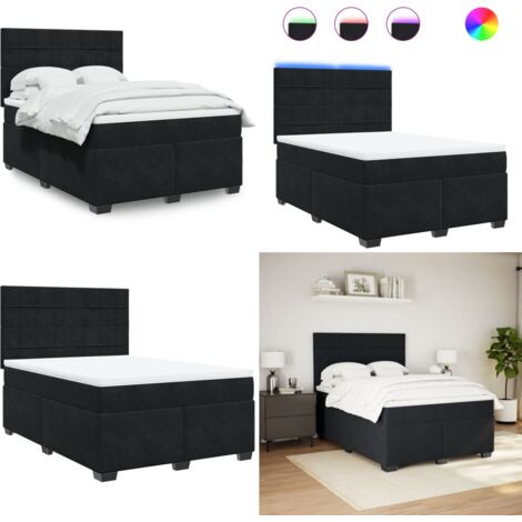 Cama box spring con colchón terciopelo negro 160x200 cm - Colchón de muelles ensacados - Cama con luz LED