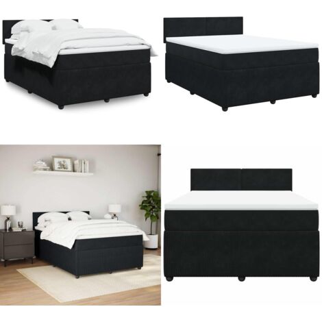 Cama box spring con colchón terciopelo negro 160x200 cm - Colchón de muelles ensacados - Cama de muelles