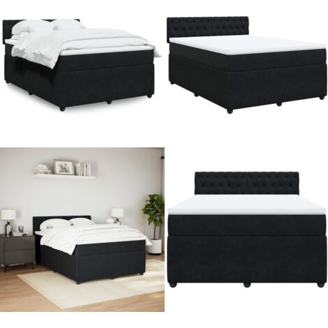 Cama box spring con colchón terciopelo negro 160x200 cm - Colchón de muelles ensacados - Cama de muelles