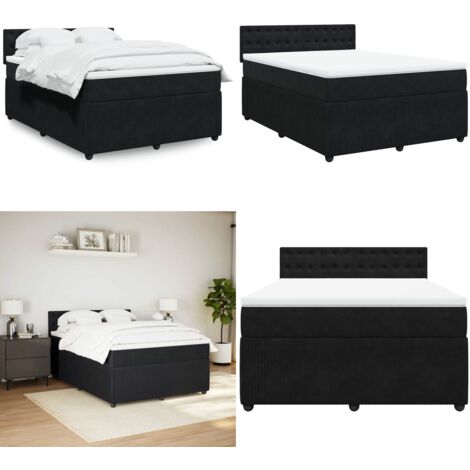 Cama box spring con colchón terciopelo negro 160x200 cm - Colchón de muelles ensacados - Cama de muelles