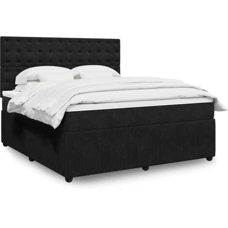 Cama box spring con colchón terciopelo negro 180x200 cm