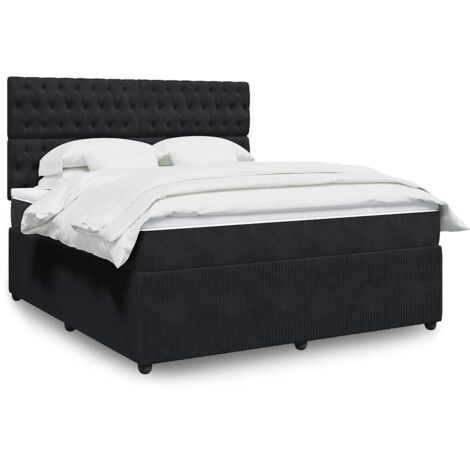 Cama box spring con colchón terciopelo negro 180x200 cm