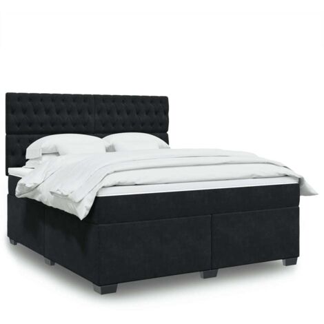 Cama box spring con colchón terciopelo negro 180x200 cm