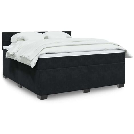 Cama box spring con colchón terciopelo negro 180x200 cm