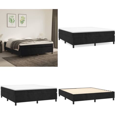 Cama box spring con colchón terciopelo negro 180x200 cm - Colchón de muelles - Cama box spring