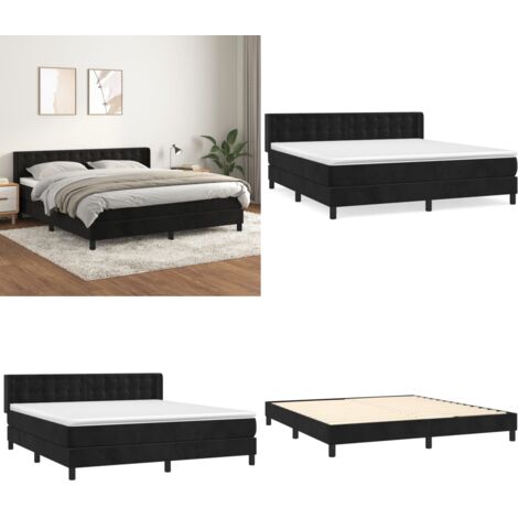 Cama box spring con colchón terciopelo negro 180x200 cm - Colchón de muelles - Cama de muelles