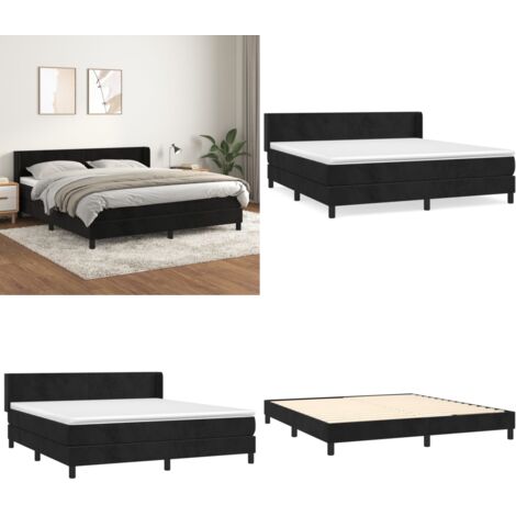Cama box spring con colchón terciopelo negro 180x200 cm - Colchón de muelles - Cama de muelles