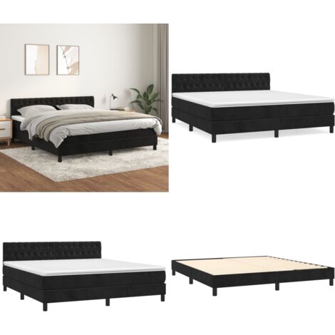 Cama box spring con colchón terciopelo negro 180x200 cm - Colchón de muelles - Cama de muelles
