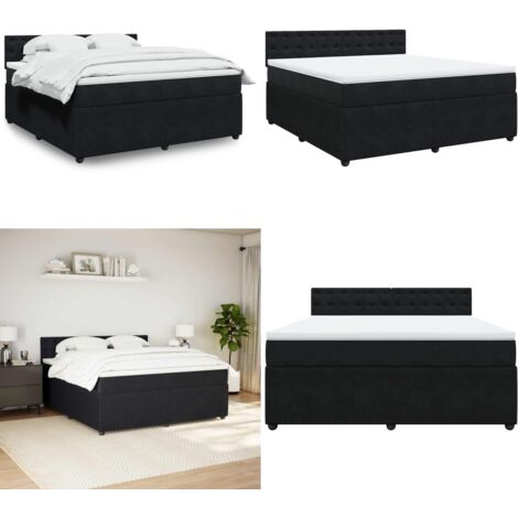 Cama box spring con colchón terciopelo negro 180x200 cm - Colchón de muelles - Cama de muelles ensacados