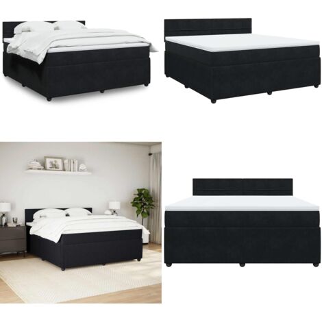 Cama box spring con colchón terciopelo negro 180x200 cm - Colchón de muelles - Cama de muelles ensacados