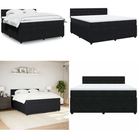 Cama box spring con colchón terciopelo negro 180x200 cm - Colchón de muelles - Cama de muelles ensacados