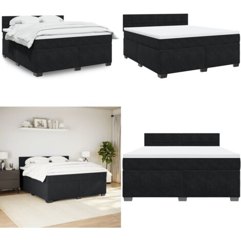Cama box spring con colchón terciopelo negro 180x200 cm - Colchón de muelles - Cama de muelles ensacados