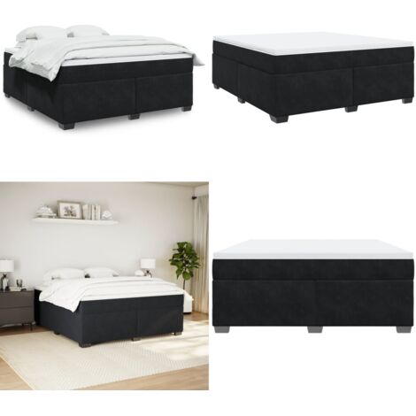Cama box spring con colchón terciopelo negro 180x200 cm - Colchón de muelles ensacados - Cama box spring